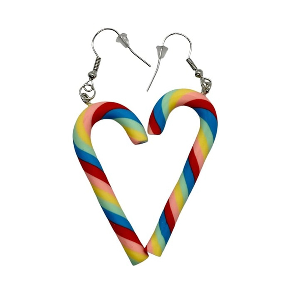 Rainbow Candy Cane Dangle Earrings New
